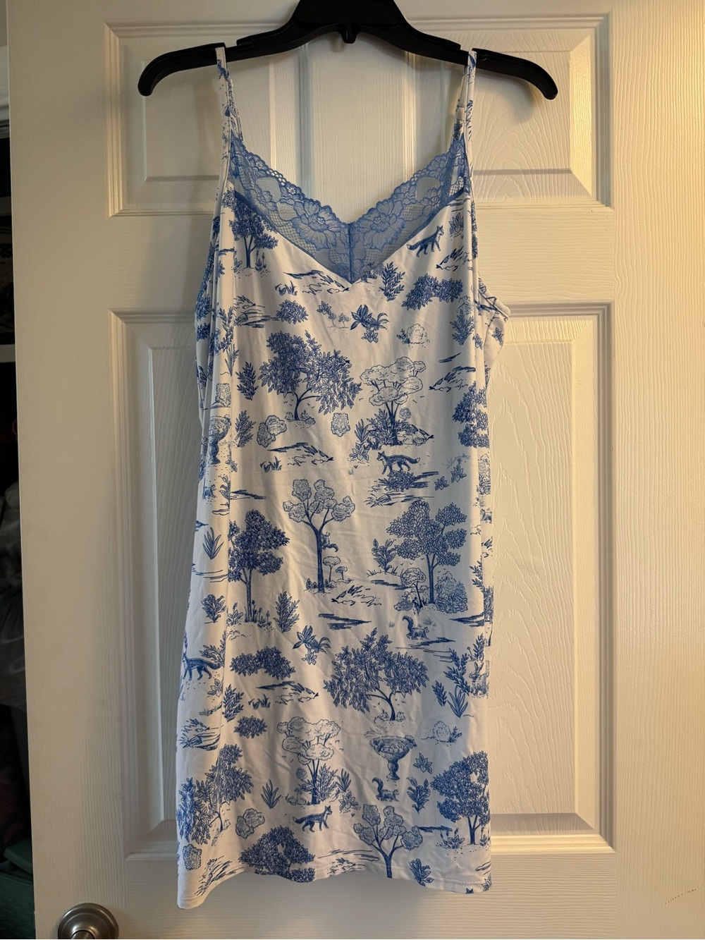 Blue Floral Lace-Trim Slip Dress